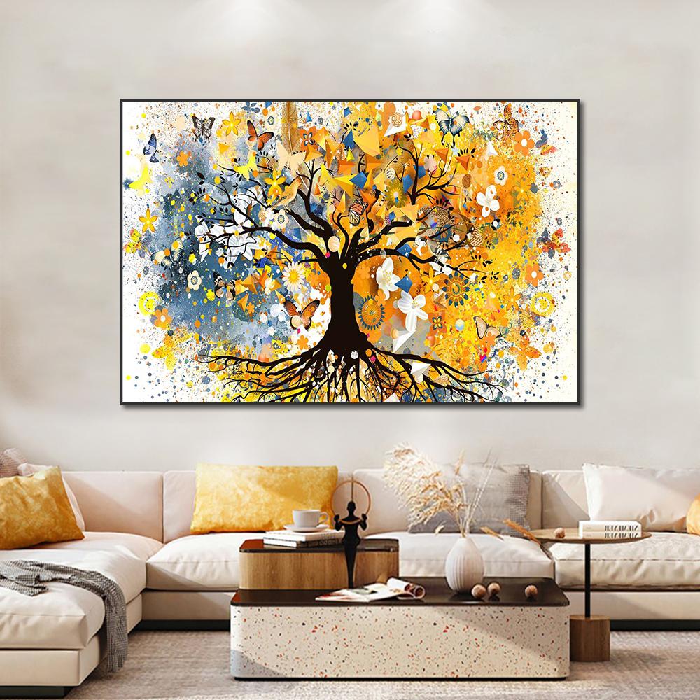 Abstract Art Watercolor Tree of Life Scandinavian Landscape Wall Art Flower Tree Canvas Poster and Prints Picture for Home Decor
