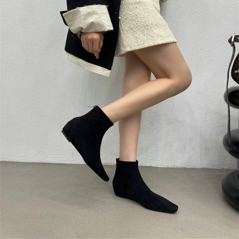 2025 spring and summer new models in autumn and winter heightened heel zipper short boots versatile women's boots pointed fashion retro