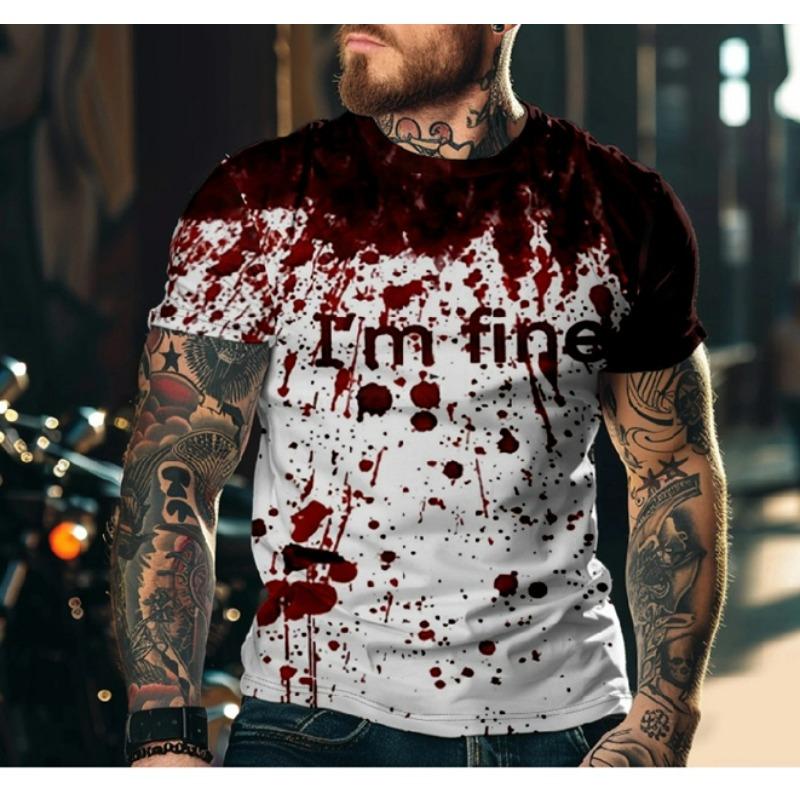 Horror T-Shirt For Men 3D Blood Print Men T-shirt Summer Short Sleeved Tee Male Pullover Tops Casual Spoof Clothing