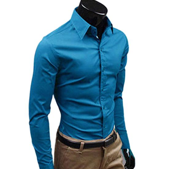 Herrenmode Lässig Einfarbig Bonbonfarbe Langarm Slim Fit Kleidhemd Top