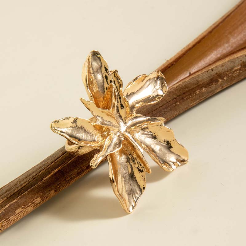 Vintage Gold Color Imitation Pearl Flower Open Rings For Women Exaggerated Metal Irregular Geometric Finger Rings Jewelry