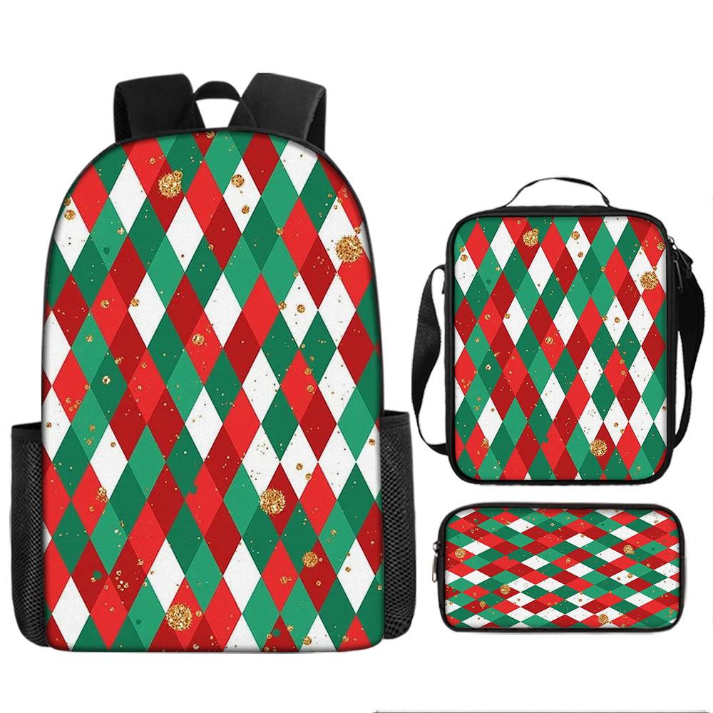 Santa Claus Christmas Tree Backpack Elementary School Bag Large Capacity Leisure Bag Lunch Bag Pencil Bag Three-piece Set