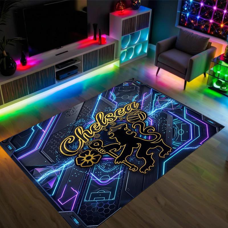 Chelsea FC Design Crystal Velvet Carpet Cozy Non?Slip Printed Rug For Bedroom Living Room Entrance