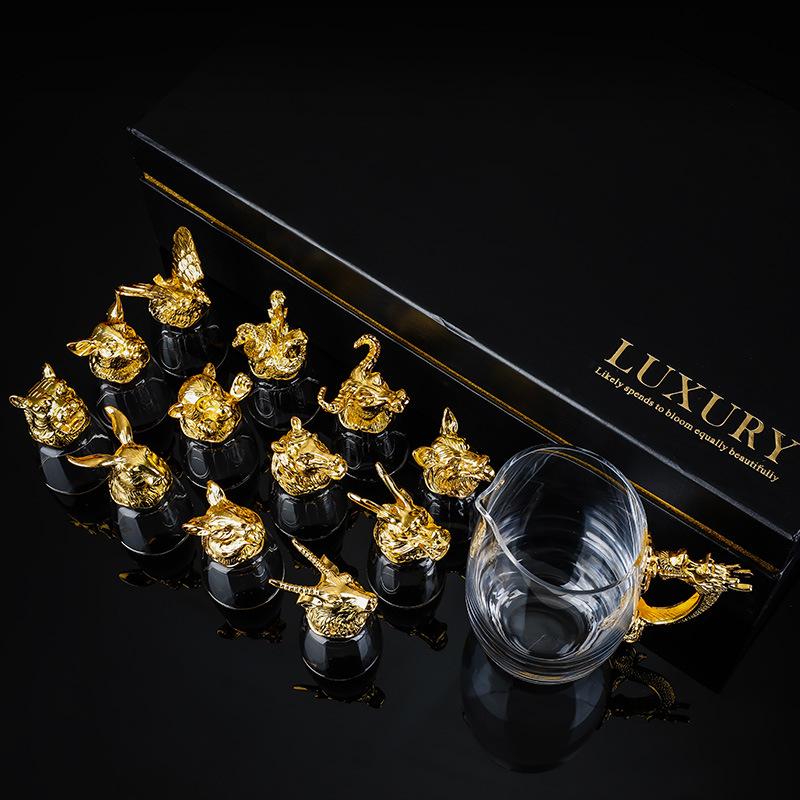 Twelve Zodiac Liquor Wine Glass Chinese Retro Wine Set Chinese Baijiu Drinkware Multipurpose & Reusable Perfect for Gifting