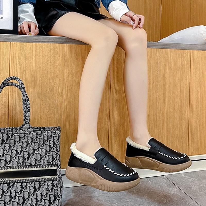 Winter Flat Shoes for Women Casual Slip-on Plus Plush Warm Cotton Shoes Woman Loafers
