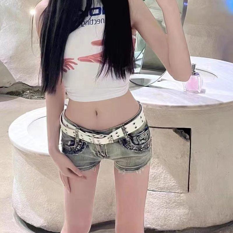 Stylish Women's Belt Korean Ins Dark Style Double Buckle Metal Chain Decor 2023