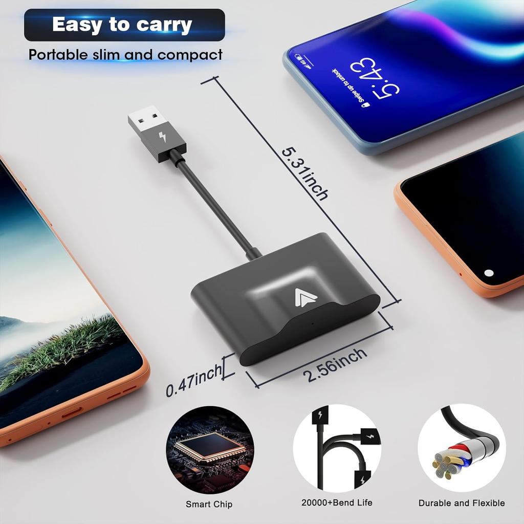 Wireless Carplay Android Auto Adapter,2024 Upgrade Plug & Play Dongle, Converts Wired CarPlay to Wireless,Works with All Original Wired CarPlay Cars