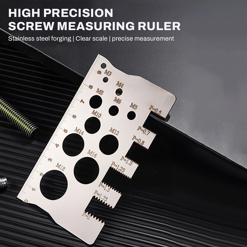 304 Stainless Steel Screw Measuring Gauge Set Precision Thread Pitch & Bolt Size Caliper Tool | M12 Diameter Ruler | Ideal Fat