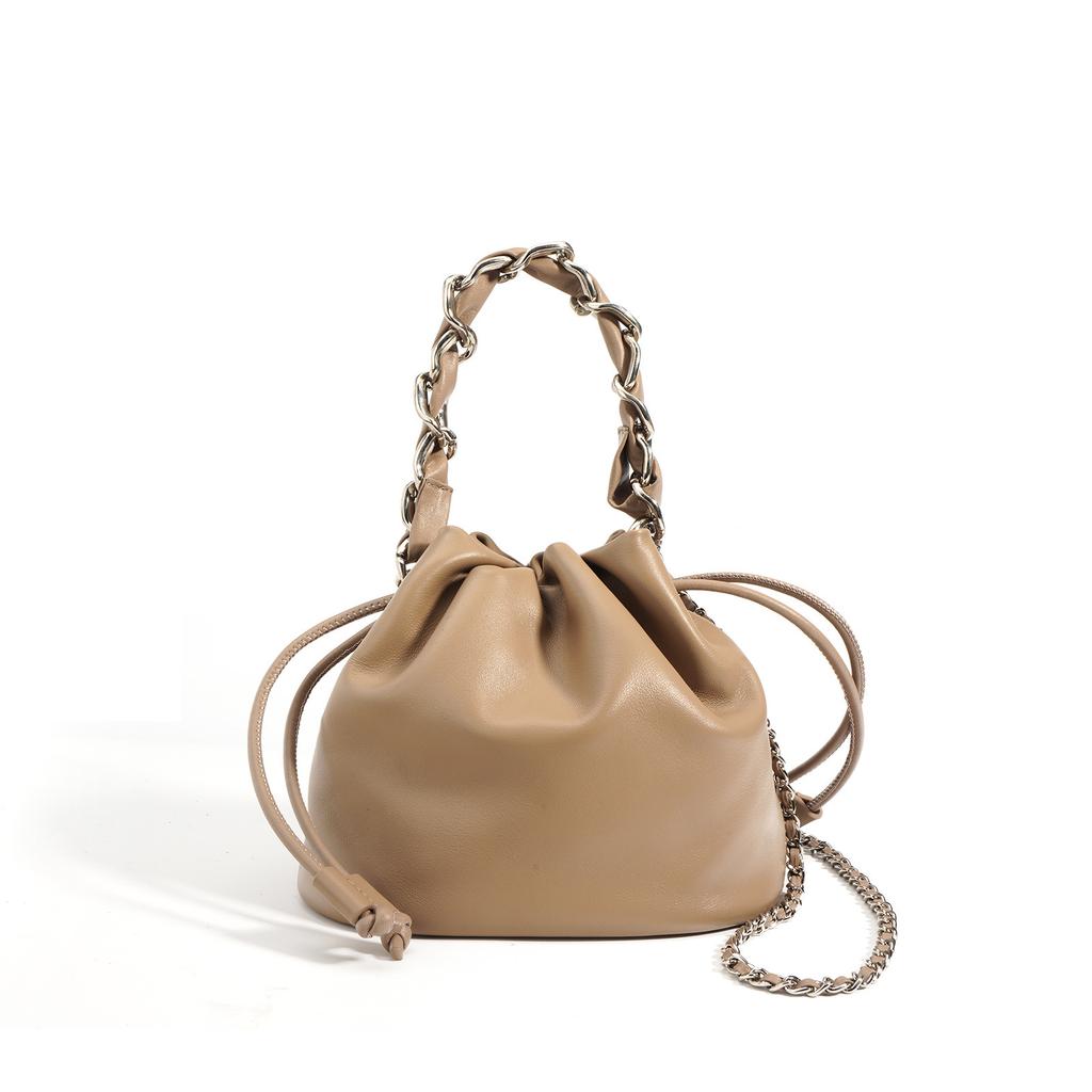 Versatile Messenger Bucket Bag New Small Leather Chain Shoulder Bag Portable Drawstring Women