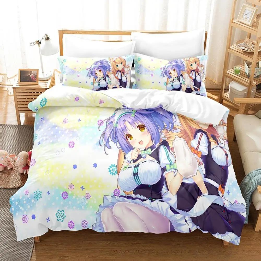 Kawaii Nekopara Bedding Set Single Twin Full Queen King Size Bed Set Aldult Kid Bedroom Duvetcover Sets Anime Parure De Lit Bed