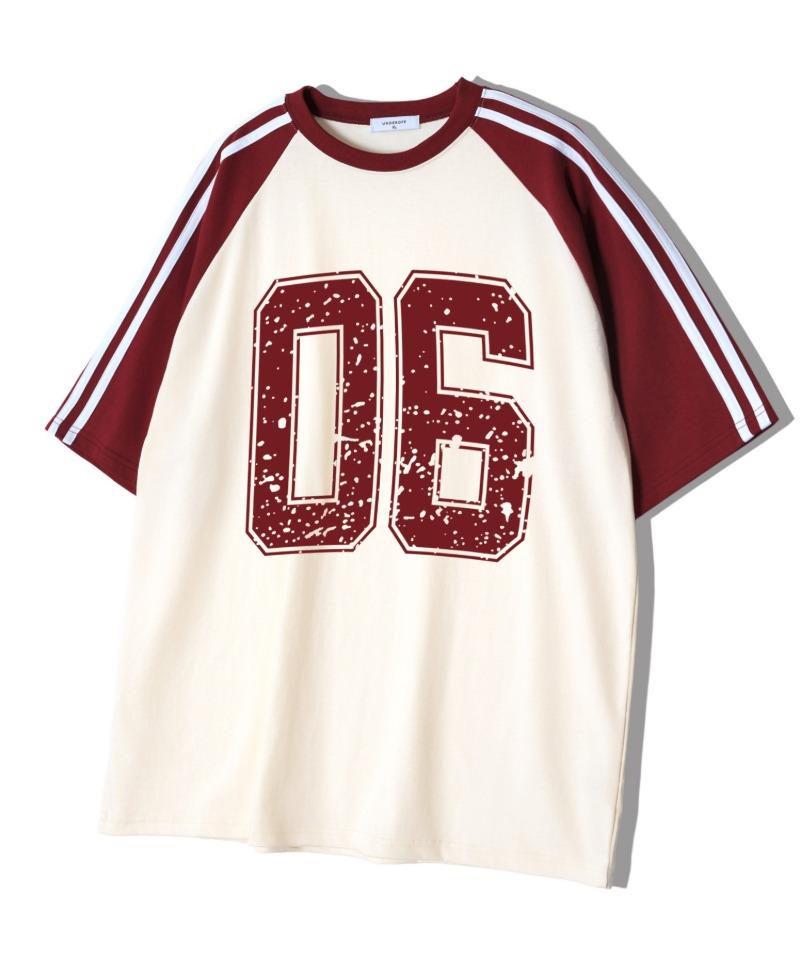 Under Off Oversized Raglan Track Line Short Sleeve T-Shirt Vintage Numbering Burgundy Burgundy/S