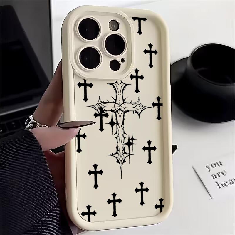 Luxus Schwarz Kreuz Muster Handyhülle für iPhone 15 14 13 12 11 Pro Max Mini XR XS MAX 7 8 Plus SE2022 Stoßfest Weich Funda Hülle