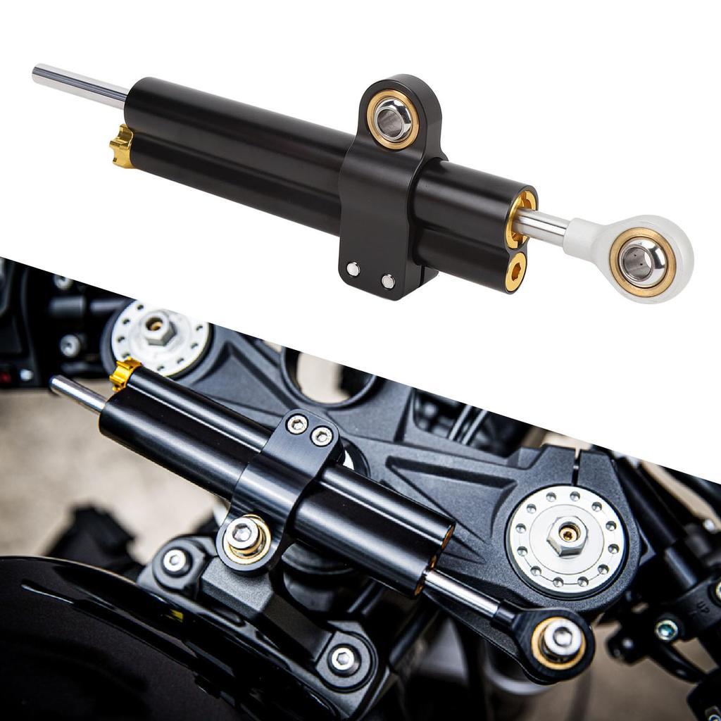 Motorcycle Steering Damper, Adjustable Steering Stabilizer for Improved Stability and Safety, Universal Fit for Motorcycles, Black