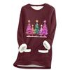Ladies' Loose And Comfortable Round Neck Christmas Print Thick With Pockets Long Sleeved Top