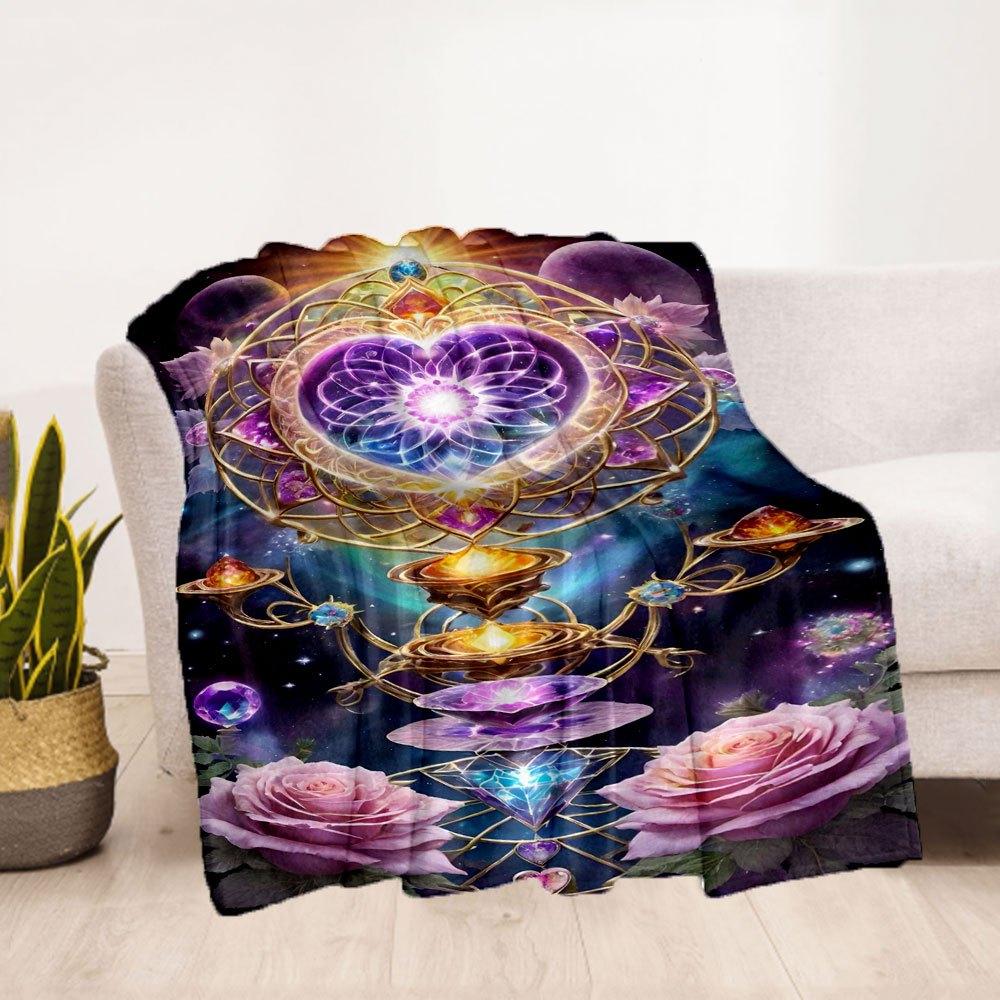 "Enchanted Mandala Crystal Heart Decor"Blanket Flannel Throw Blanket for Sofa, Bed, Travel, Camping, Office