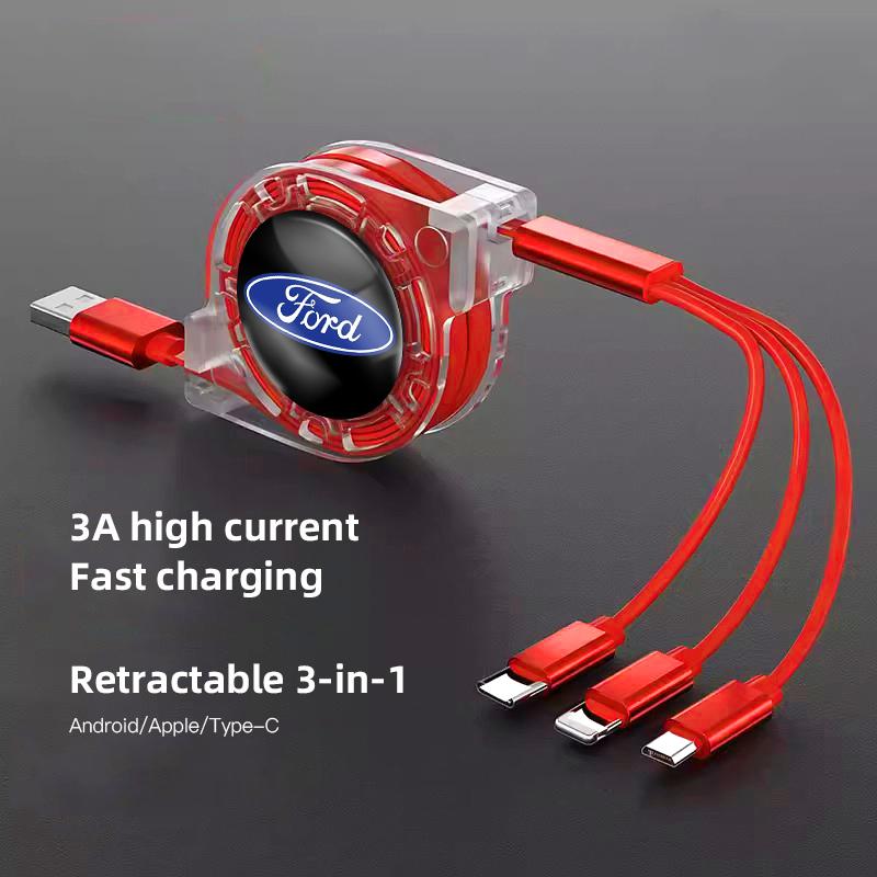 3 In 1 Micro USB Type C Charging Cable Multi Charger For Ford S MAX Ranger Focus Fiesta Mondeo Kuga Mustang Escort KA Ecosport KL1