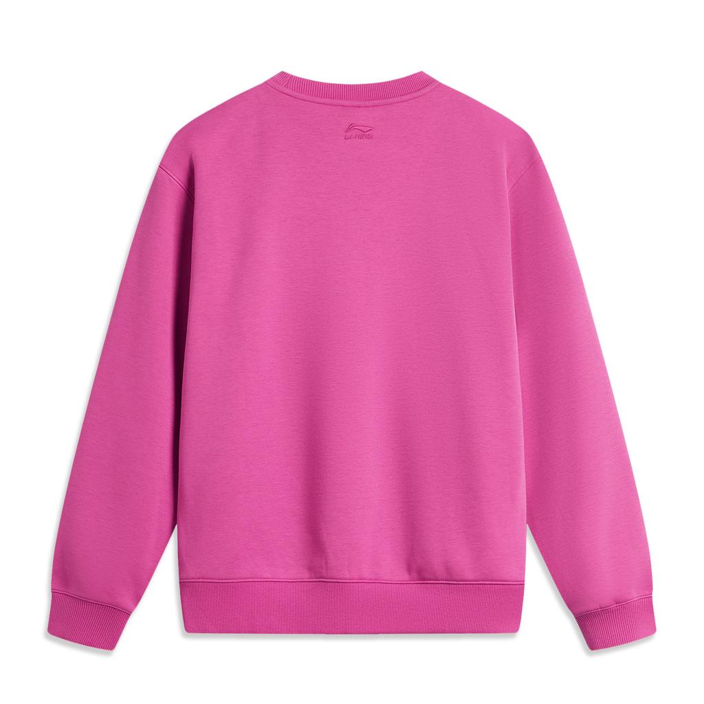 Li Ning X Disney Collaboration Pixar Strawberry Bear Series Cartoon Letter Round Neck Comfortable Breathable Fleece Warm Sweatshirt AWDU432-1