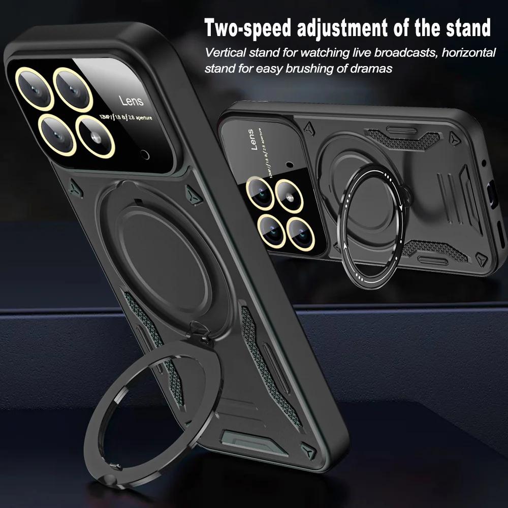 Military Shockproof Bumper Cover For POCO F6 X6 M6 Pro Magnetic Phone Case With Folding Holder For POCO X5 X4 X3 Pro NFC C65 M5S