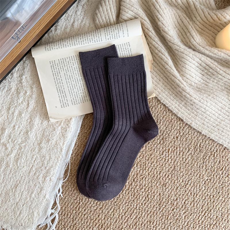 Men'S Socks Warm Imitation Cashmere Socks Solid Color Vertical Striped Mid-Leg Casual Socks Business Men'S Socks Are All Sizes