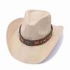(M, Beige) Straw Cowgirl Hats for Women Men Outdoor Western Hat Wide Brim Sun Hat with Belt