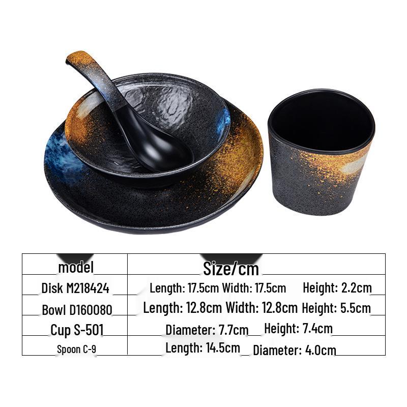Japoński Melaminowy Zestaw 4 Sztuk Naczynia Stołowe: Retro Bowl, Naczynie, Kubek i Popielniczka na Kości do Restauracji BBQ i Hot Pot