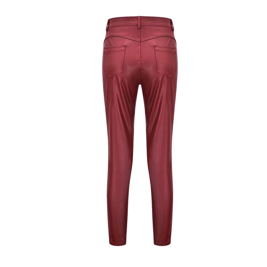 2023 European and American Women's PU Leather Skinny Casual Pants