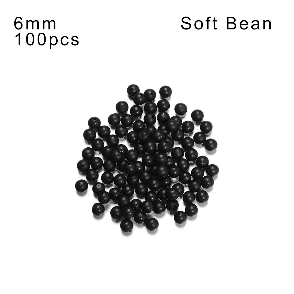 100PCS/Bag Fishing Beads Space Stopper Black 3mm-12mm Round Soft and Hard Beans Fishing Lures Bait Hook Rig Accessories