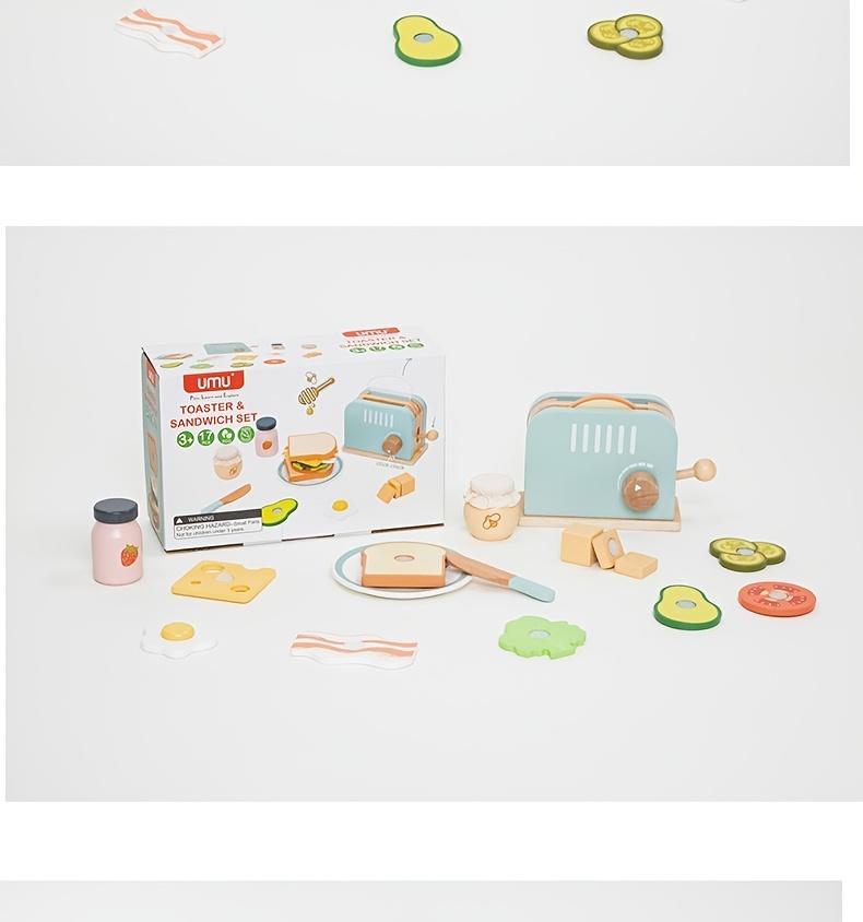 Wooden PopUp Toaster Toy Set,Playhouse Breakfast, Sandwich Set for Pretend Kitchen Role Play Toys for Boys And Girls Aged 3 to 6,Perfect for Christmas
