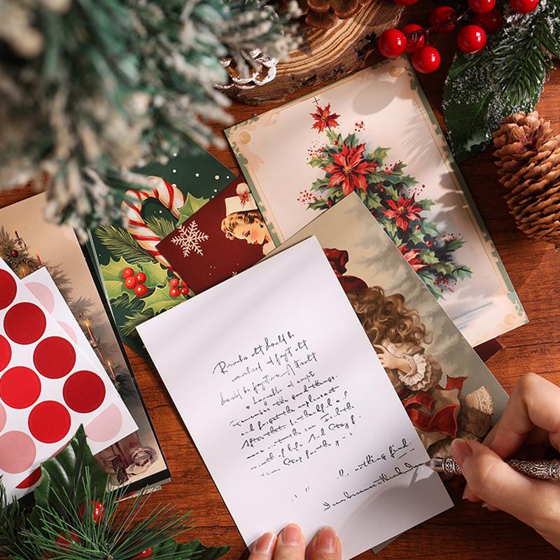 Christmas Cards Festival Holiday Greeting Cards Retro Illustrations Postcard DIY Christmas Scene Background Wall Decorations ZYF