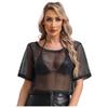 Damen Neon 80er Disco Fischernetz T-Shirt Kurzarm Ausgeschnitten Netz Crop Top