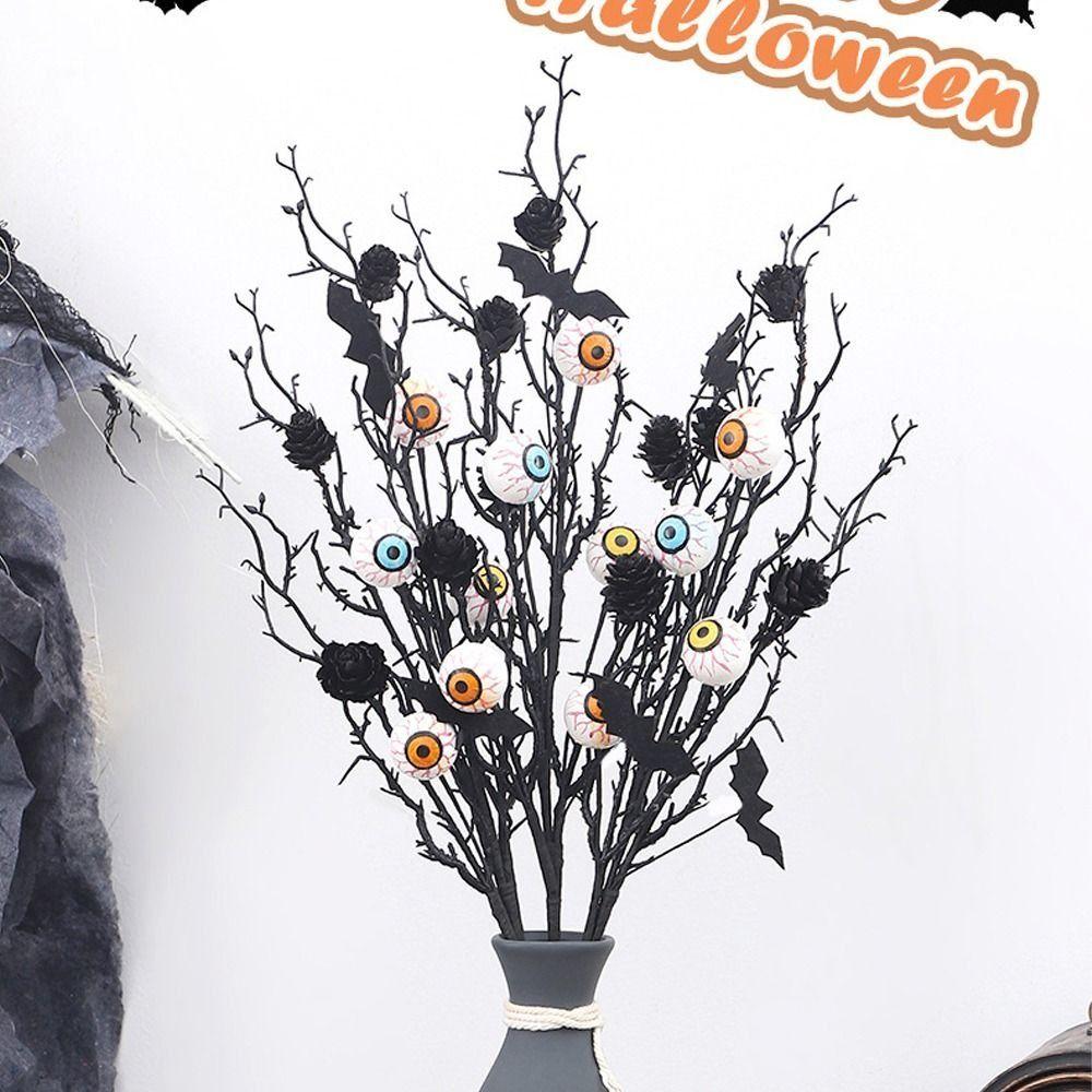 Black Halloween Maple Bat Bouquet Spooky Fake Plants Artificial Eyeball Twig Branch  Ghost Festival