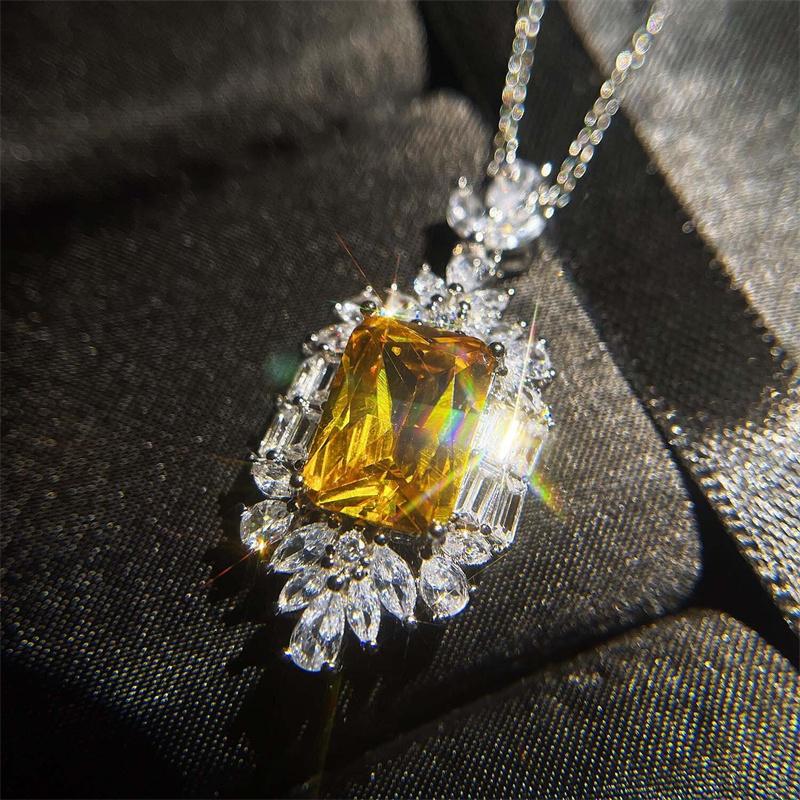 Sparkling Yellow Cubic Zirconia Necklace Women Wedding Anniversary Party Luxury Accessories Gift Trendy Jewelry Drop Ship
