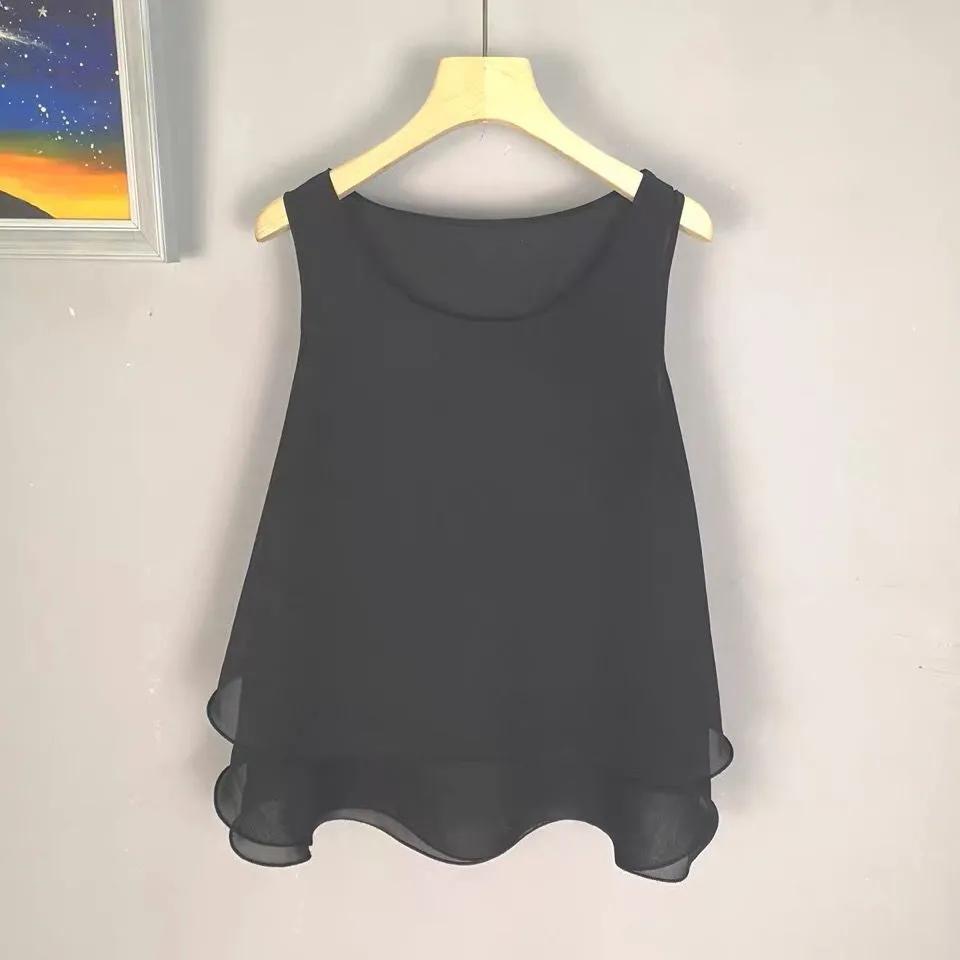Women's Summer Tank Top: Solid-Color, Layered, Ruffled, A-Line, Korean-Style Cropped Top