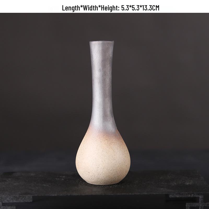 Zen Retro Ceramic Vase: Simple Antique Pottery for Dried Flowers, Small Table Ornament, or Hydroponic Plant Container for Living Room.