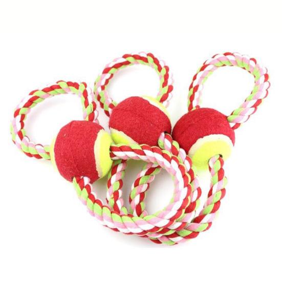 Pet Toys Figure-8 Shape Interactive Chewing Rope with Built-in Tennis Ball Durable Natural Cotton Tug of War Toy for Teeth Cleaning Fresh Breath Dogs
