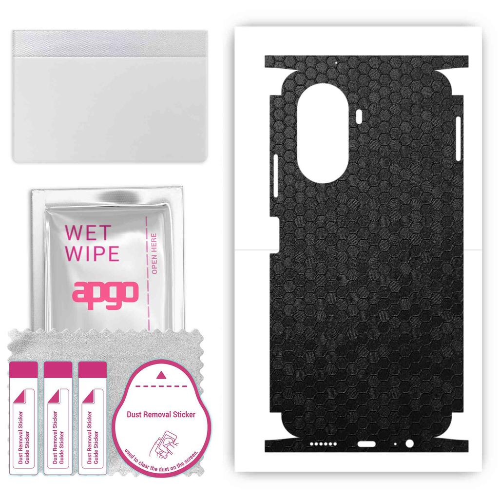apgo Protective Skin Sticker for the back+sides compatible with Huawei Nova Y70, Full Wrap Film, Foil, Vinyl - Pattern Black Honeycomb