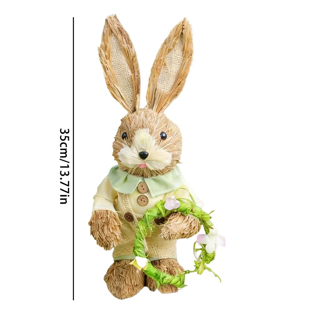 

Rabbit Figurine Festive Straw Animal Sculpture Easter Bunny Decoration for Table Centerpiece Indoor Bedroom Desk Bookshelves