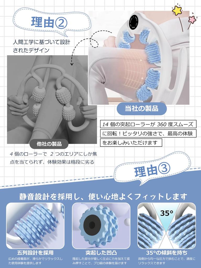 Fascia Roller Ring Foot Massage Training Foam Roller Handle Full Body Release with One Thigh 14 Independent Rotating Handheld Clamping Ergonomic Quiet