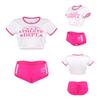 [LittleForBig] Men's Bralette 2-Piece Gym Wear Set [Welcome to Sissy World] Silky Crop Top and Panties Camel Toe Covered Back Shirring Rose S