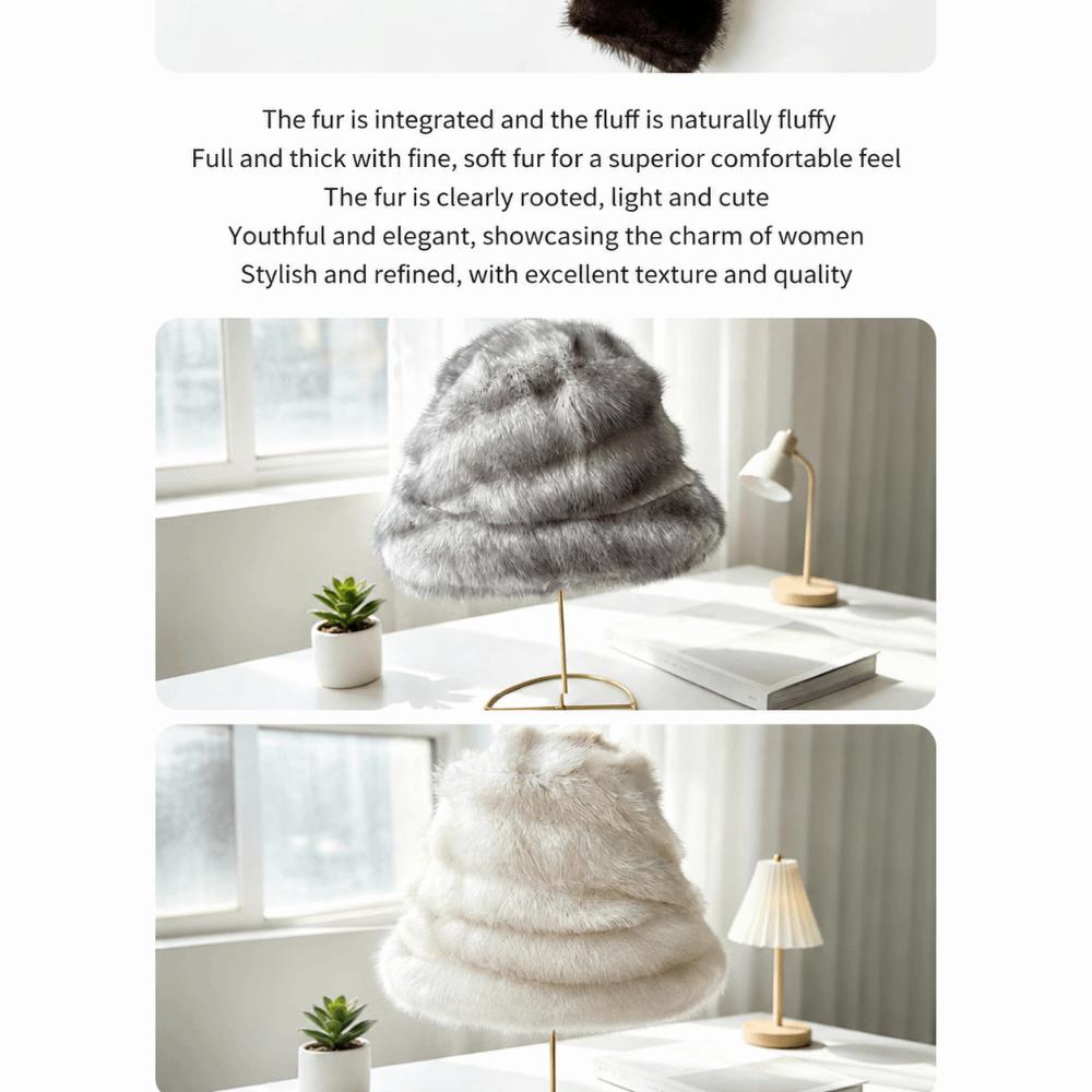 Faux Fur Winter Hat Scarf Set Thick Warm Fisherman Hat Scarf Fashion Plush Snood Scarf Women