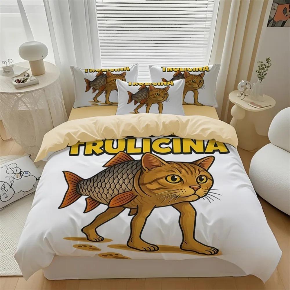 ai Italian Brainrot Tung Tung Sahur Bedding Set Duvet Cover Set 2/3pcs For Boys girls Adult Bedroom Decoration Single Twin Full