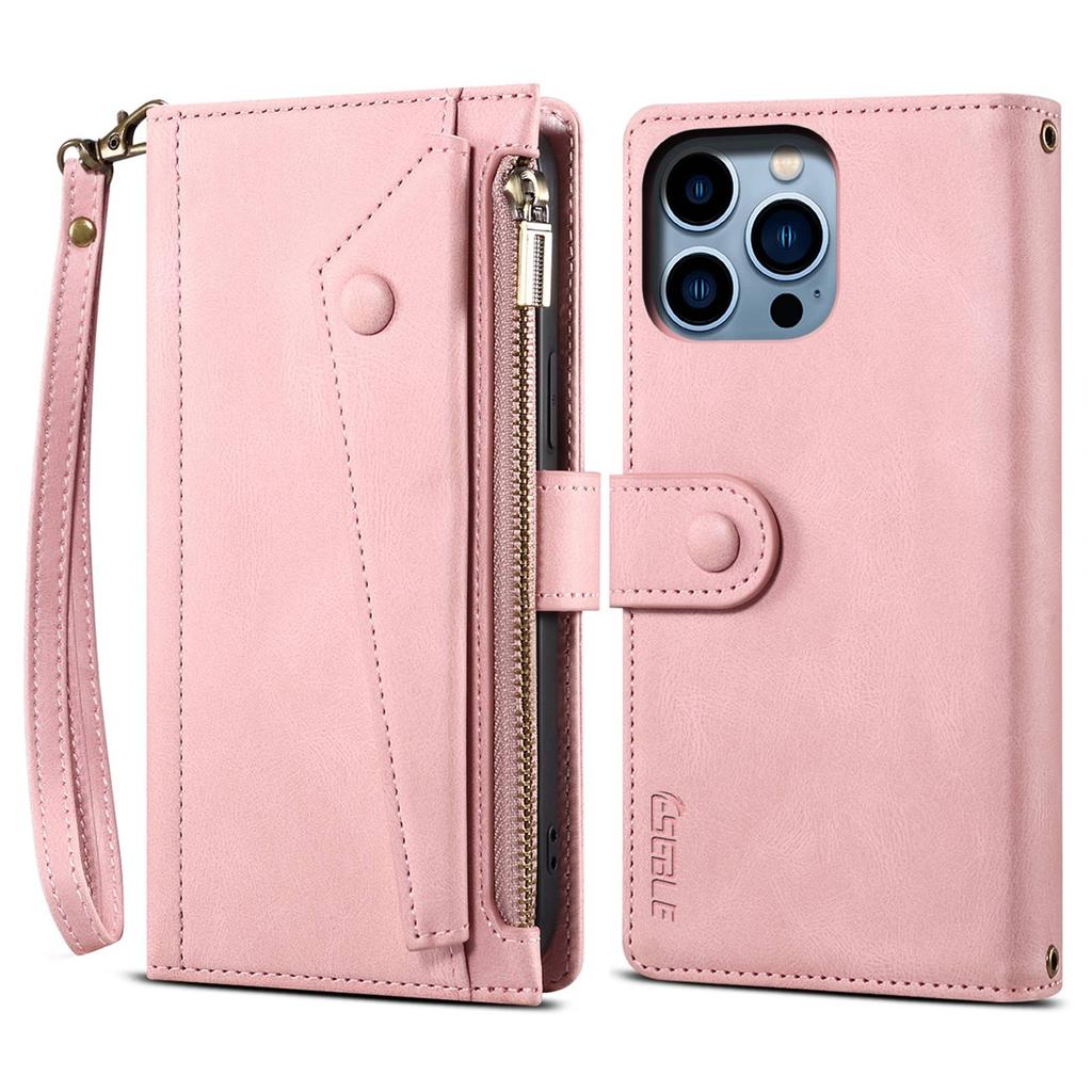 ESEBLE Star Series For iPhone 16 Pro Case Zipper Wallet Leather Stand Phone Cover