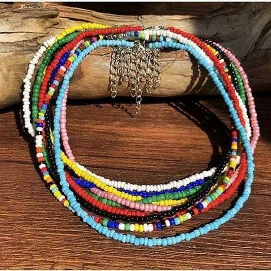 Colier Claviculă Colorat cu Mărgele – Lanț Scurt Handmade pentru Fete