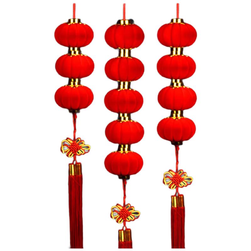 Chinese New Year Flocked Lantern Garland Three-string