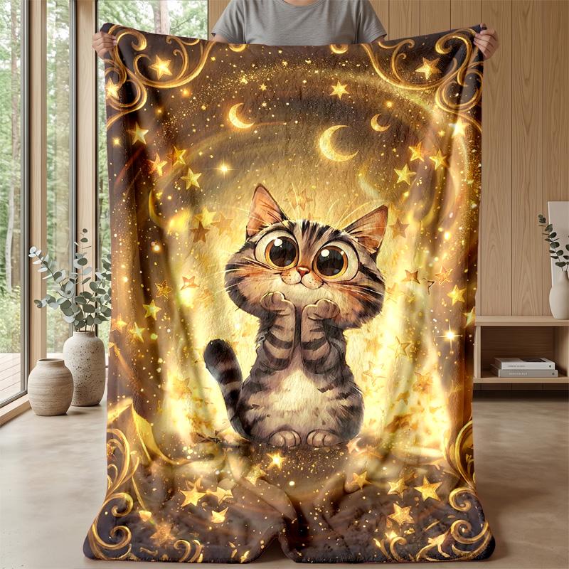 Golden Autumn Cat Theme blanket Lightweight Warm Flannel Blanket Decorative Throw Blanket for Home Decoration
