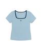 Emelbi Women'S Basic Square Neck Slim Fit Short Sleeve T-Shirt La (Mg. Blue)