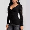 Spring Solid Color Cross Splicing Lace Sleeve Long-sleeved T-shirt Slim Thin Tops Women Versatile Closet Essential Fashion Items Shirt