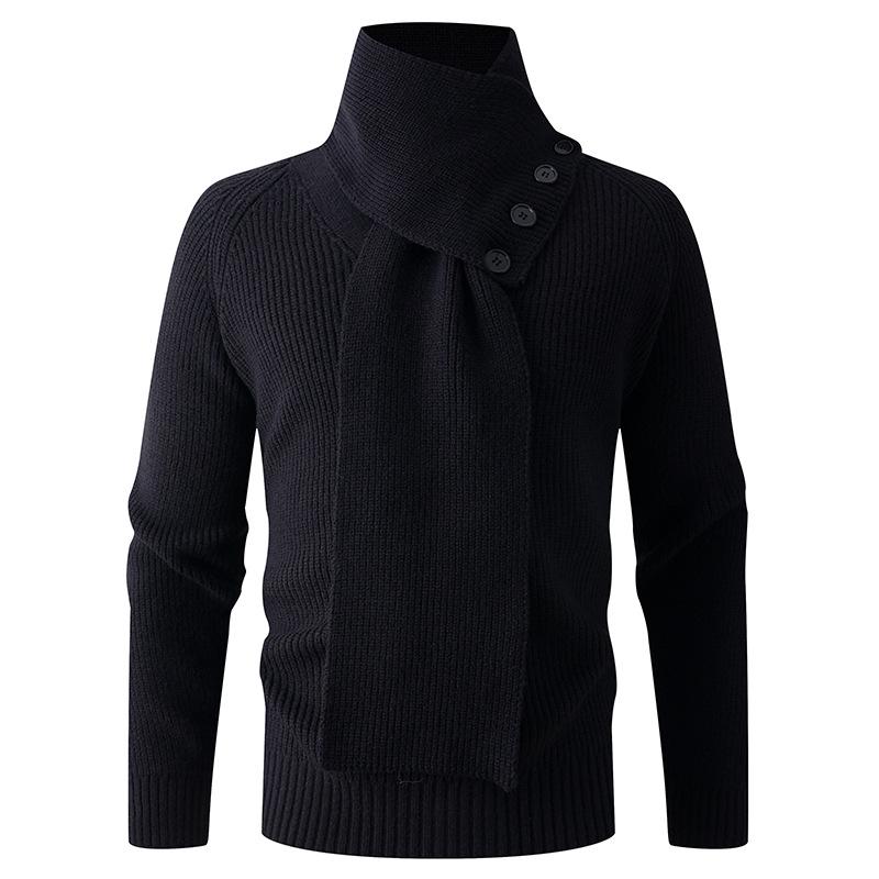 Men's Knit Sweater Neck Gaiter with Buttons, Loose Style for Autumn/Winter