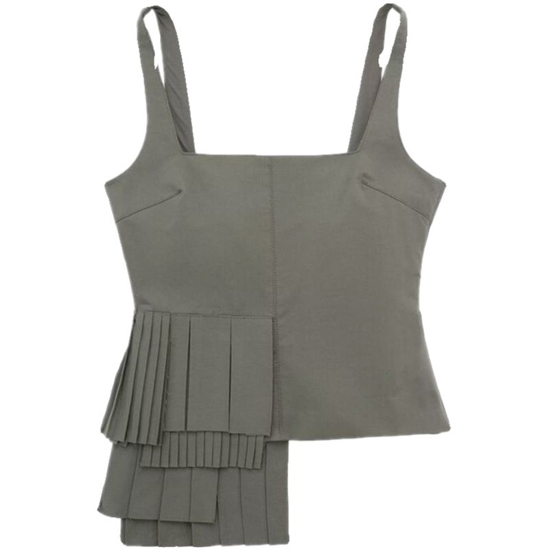 Fashion Style 2024 Spring New Arrival Women's Easiest for Match Tooling Style Pleated Laminated Sling Tops 3067020 507