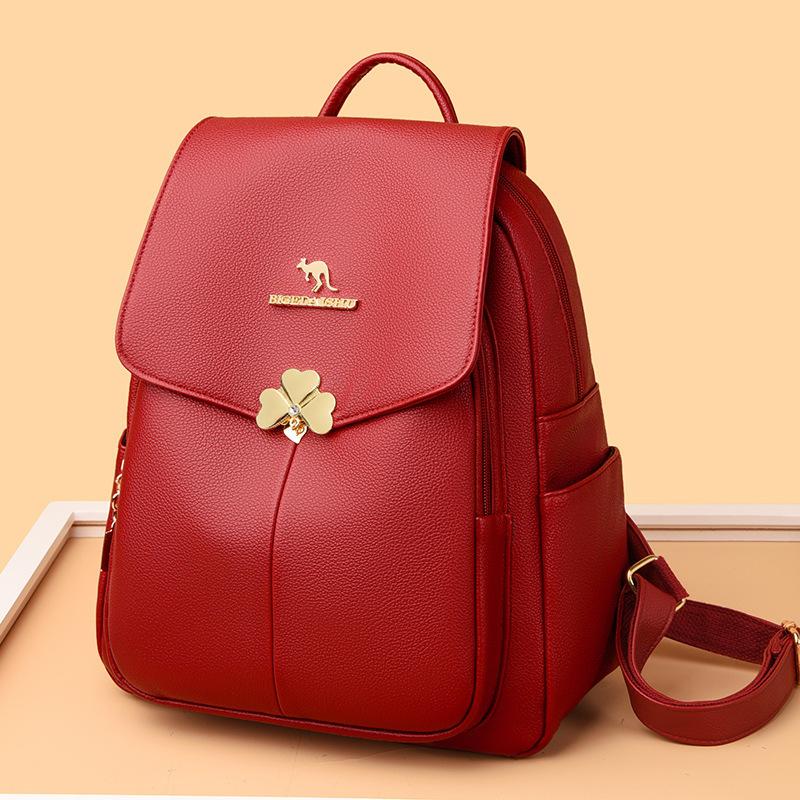 Schoolbag women's soft leather backpack, new best-selling fashionable large-capacity backpack, versatile student backpack for commuting